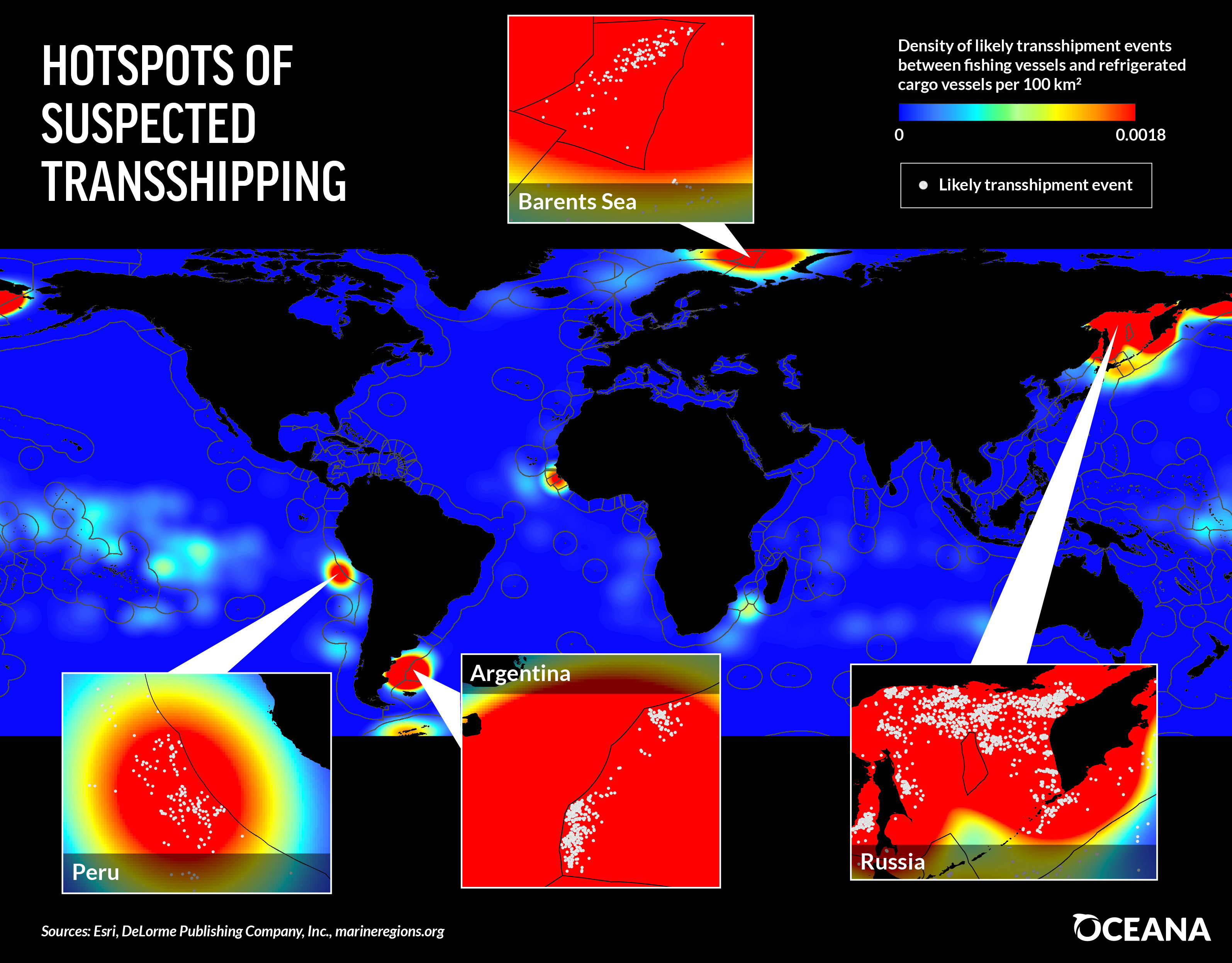 Hotspots of suspected transshipping