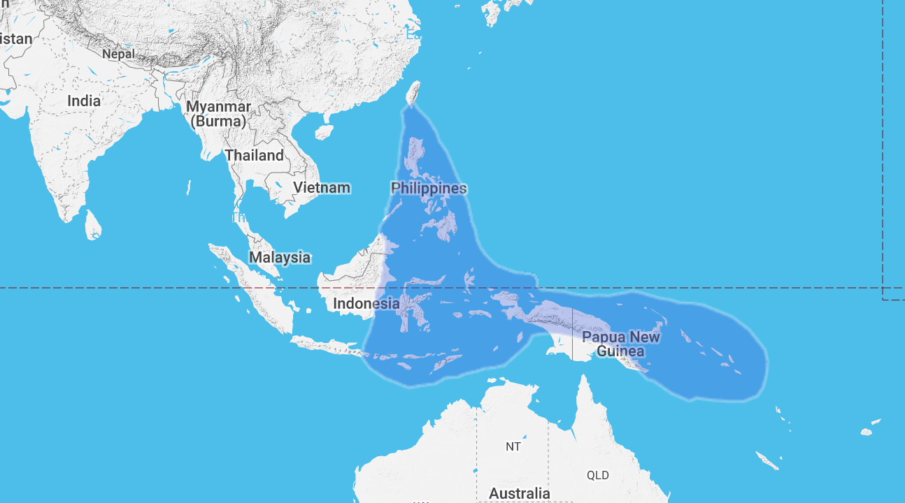 The coral triangle is home to 76% of all known coral species and many types of reef fish. Source: thecoraltriangle.com/Google Maps