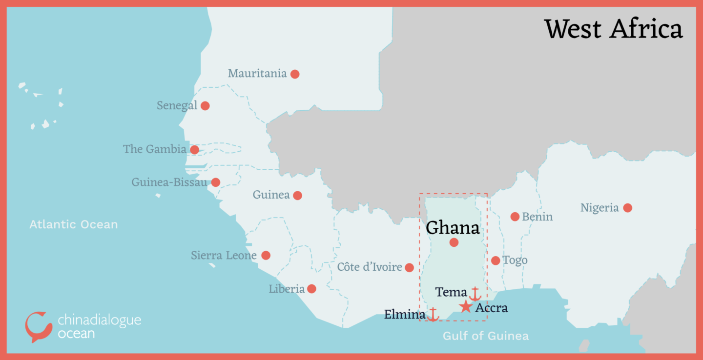 Ghana fihisng in West Africa map