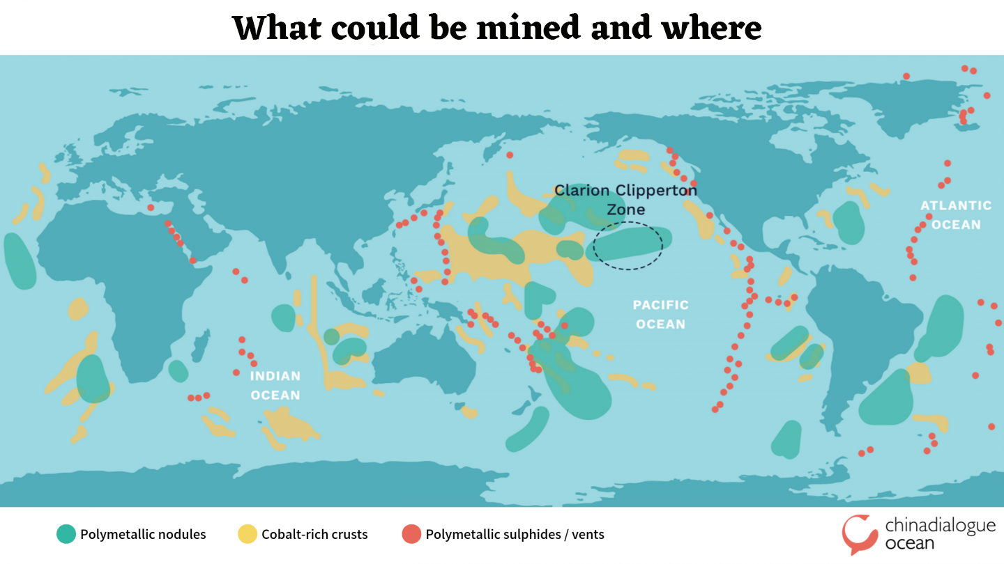 Map of the world showing what could be mined on the deep-sea bed