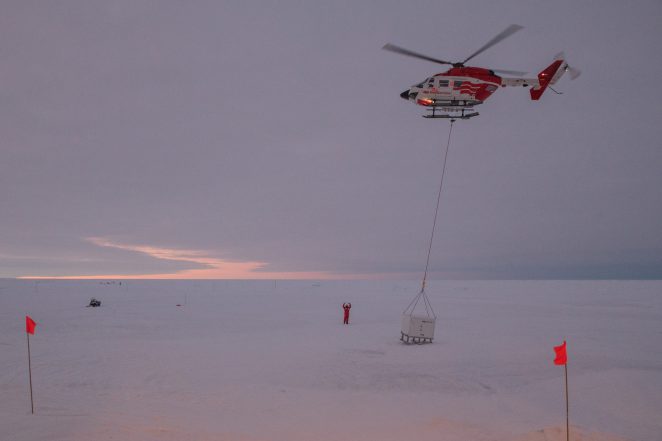 The Polarstern’s two onboard helicopters are used to transport supplies and personnel as well as carry out research (Image: Alfred Wegener Institute/Esther Horvath, CC BY)