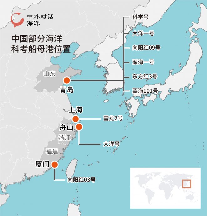 中国部分海洋科考船母港位置