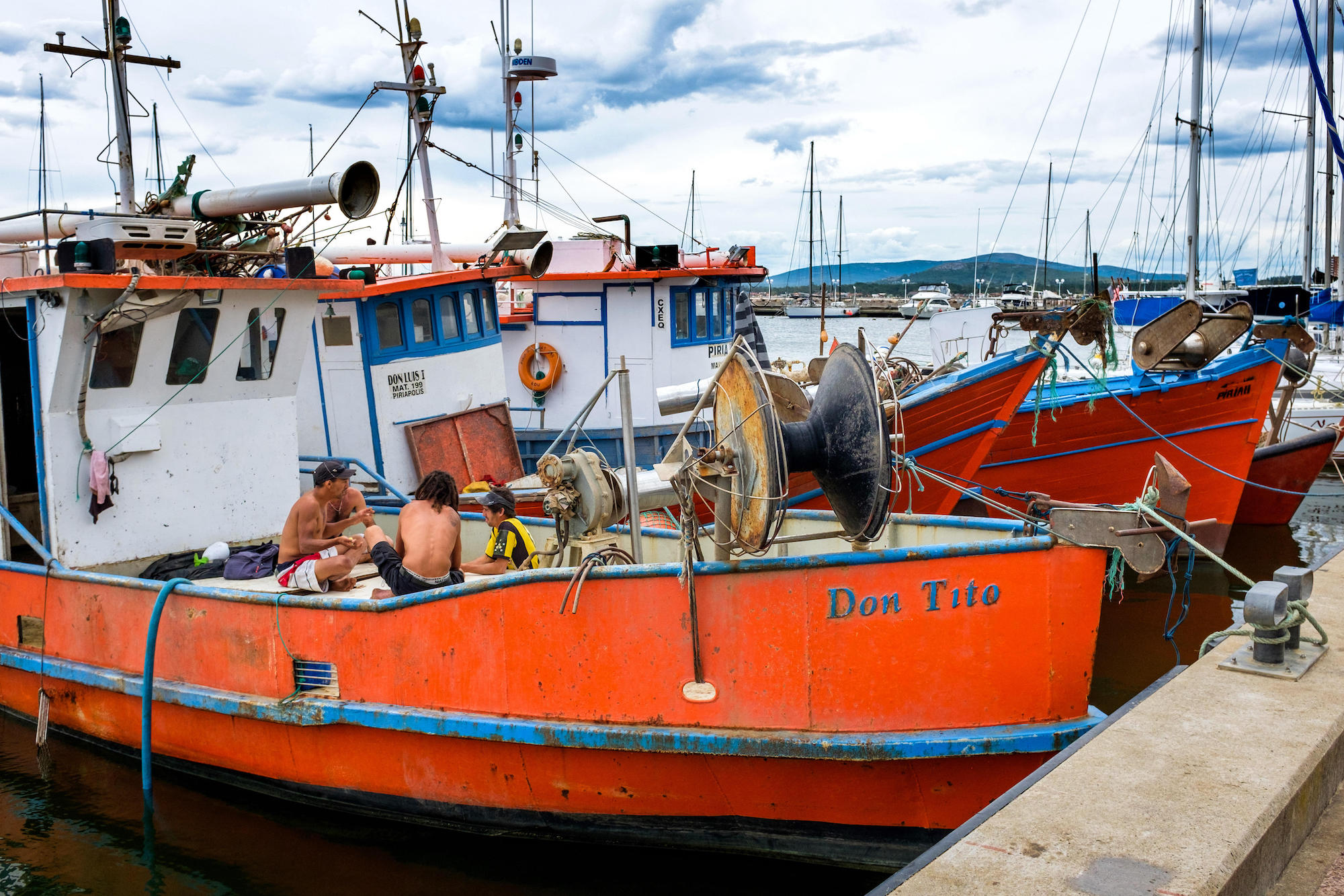 Traditional fishing boats moored in the harbour of Piriapolis, Uruguay. The country’s fishing volume has fallen more than 50% over the past 40 years. 