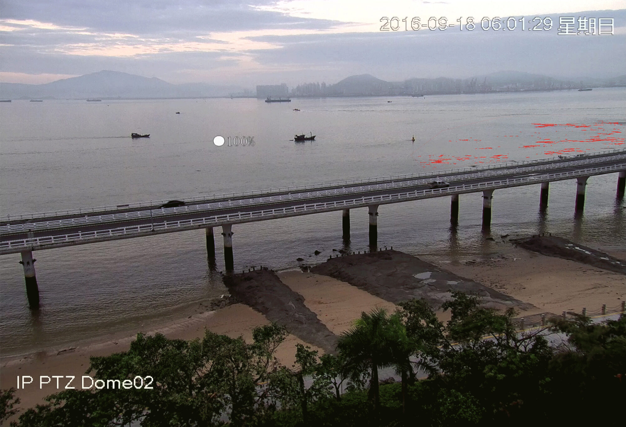 An image from one of the three cameras monitoring plastic pollution on the Jiulong River near Xiamen. 