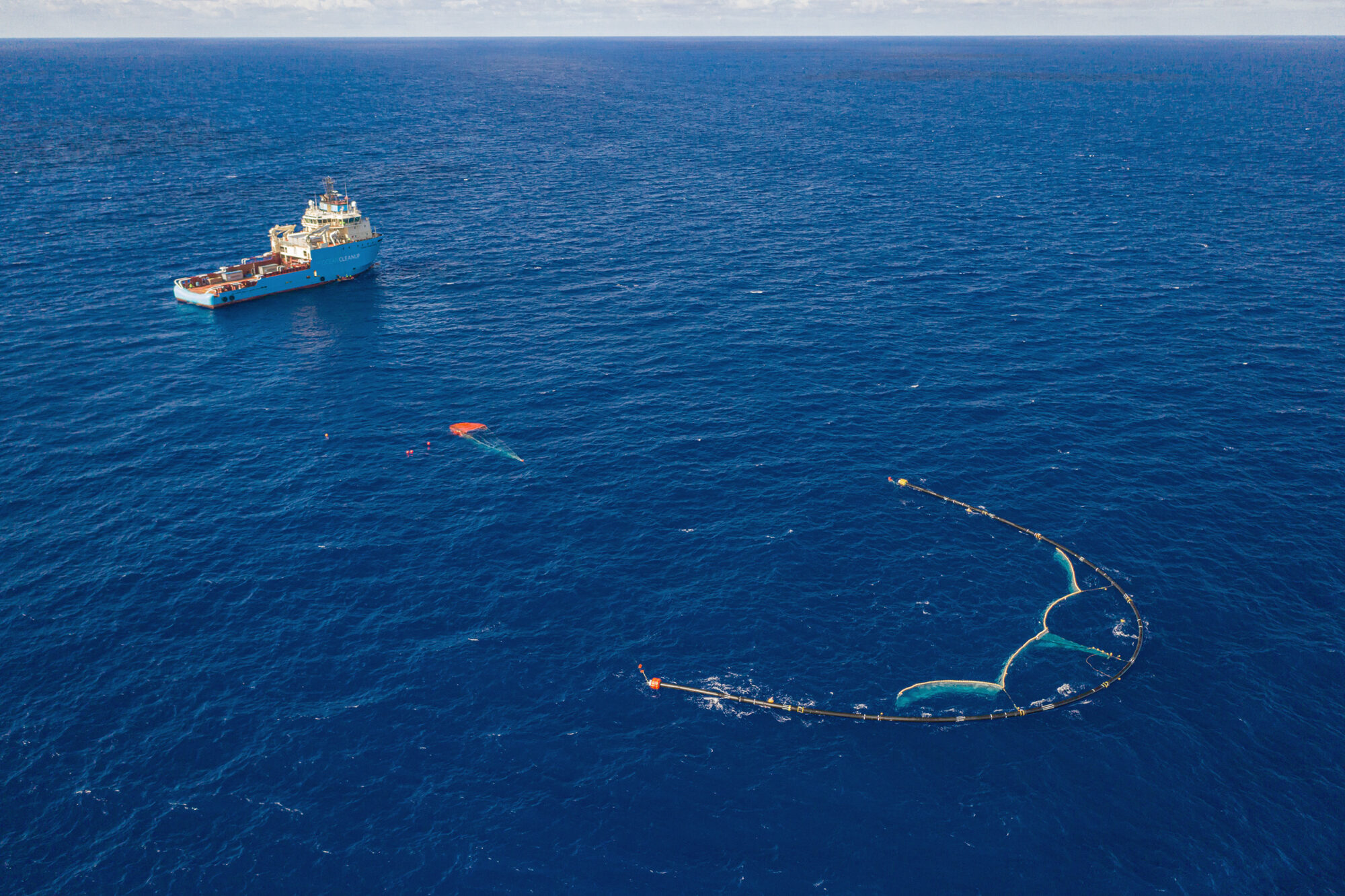 a 600-metre-long crescent-shaped boom was deployed in the Pacific Ocean to scoop up plastic from the Great Pacific Garbage Patch