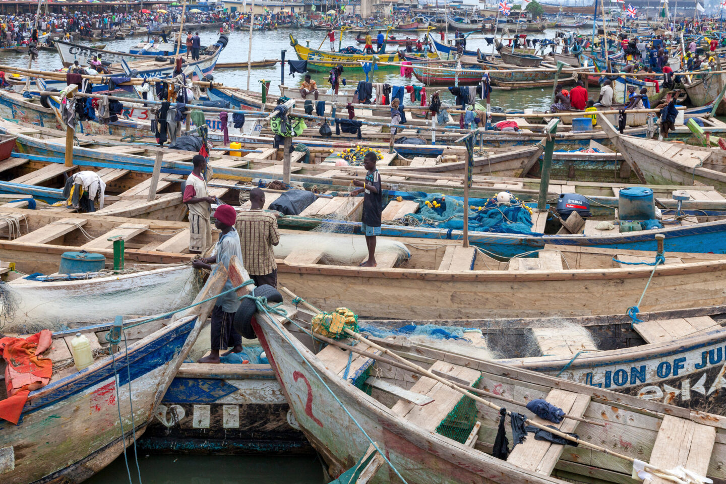 Fishing boats in the harbour at Elmina, Gold Coast, Ghana, Africa