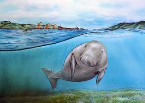 <p>Coastal development and pollution have degraded seagrass meadows, contributing to dugong’s functional extinction in Chinese waters (Illustration: Li Yuqiang, Qingdao Marine Conservation Society / China Dialogue Ocean)</p>