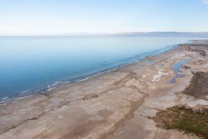 Receding shoreline of California's Salton Sea