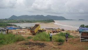 <p>Sand mining has transformed the once beautiful beach of John Obey, about 25km south of Sierra Leone’s capital, Freetown (Image: Abdul Brima / China Dialogue Ocean)</p>
